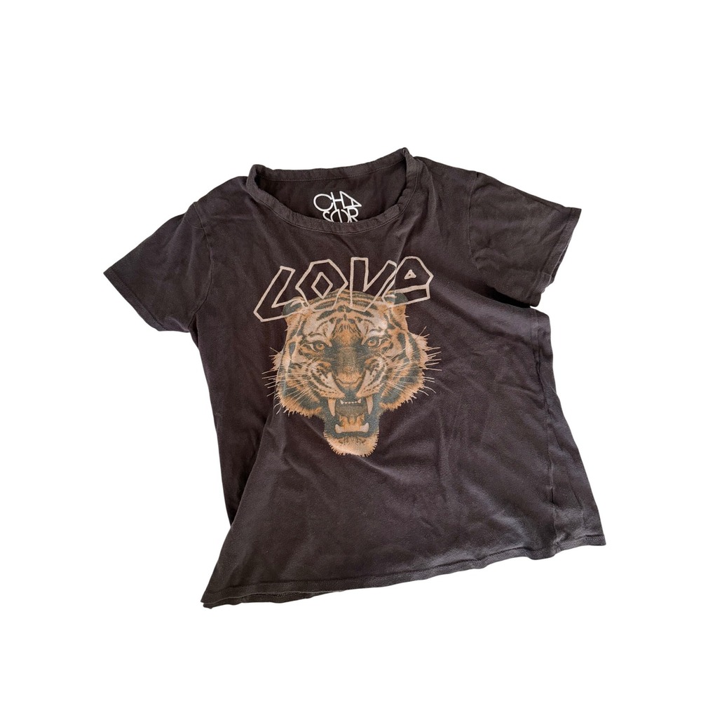 Chaser Women Love Tiger Graphic Tee Shirt Black Cotton CW6808 Medium